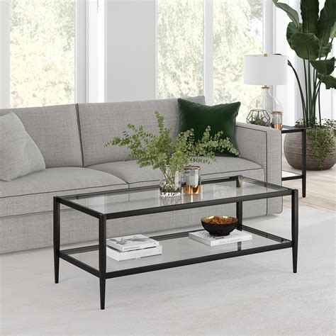 Modern Glass Coffee Table, Rectangular Cocktail Table in Blackened Bronze for Living Room/Home ...