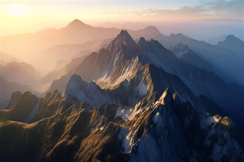 Premium AI Image | Mountain landscape at sunrise View from the top of the mountain