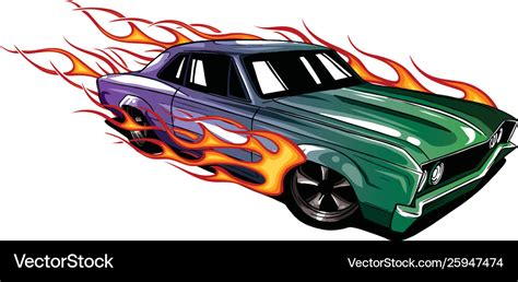 Muscle car with flames crazy race Royalty Free Vector Image