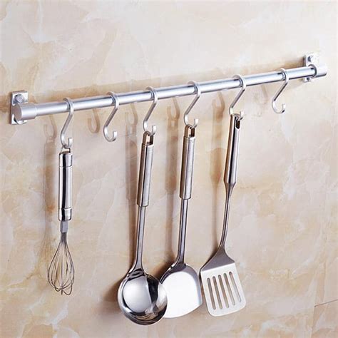 Utensil Rack Wall Mount, Kitchen Rail with 6/8 Kitchen Sliding Hooks,Utensil Holder Hanger Pot ...