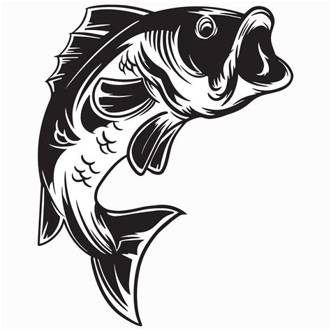 leap jumping bass fish clip art, fish logo black and white vector illustration 5677319 Vector ...