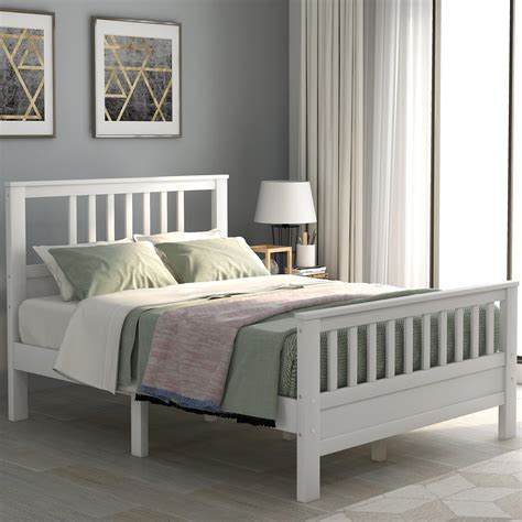 Full Bed Frame, White Full Platform Bed Frame with Headboard, Modern Wood Full Bed Frame ...