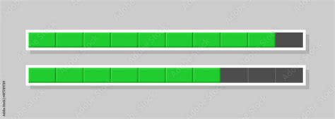 The health bar. Life scale. A strip of green squares. Design elements for video games. Vector ...