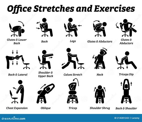 Working Office Stretches and Exercises To Relax Tension Muscle. Stock Vector - Illustration of ...