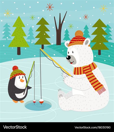 Polar bear and penguin on fishing Royalty Free Vector Image