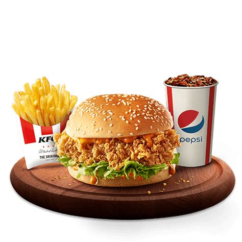 Krunch Combo: A delightful meal with 1 crunchy chicken fillet with spicy mayo, 1 Regular fries ...