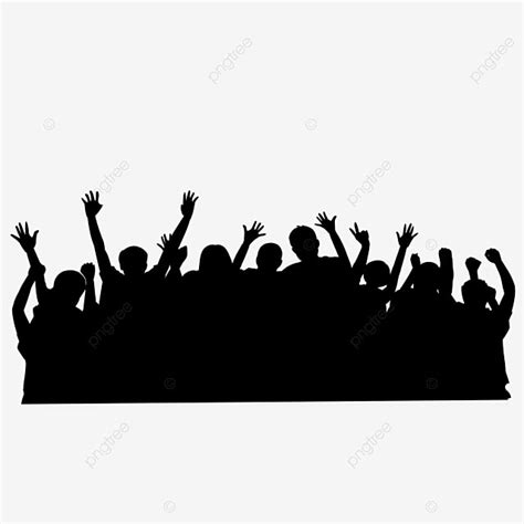 Cheerful Crowd Silhouette Transparent Background, Cheering Crowd Silhouette Vector Material ...