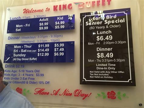 Menu at King Buffet restaurant, Plano