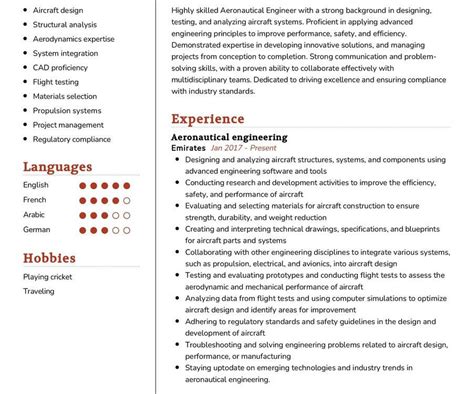 Aeronautical Engineer CV Sample in 2025 - ResumeKraft