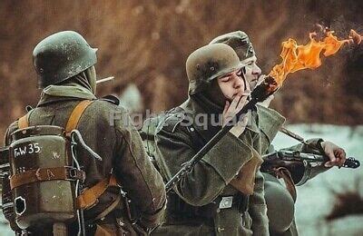 WW2 Picture Photo german soldier lighting cigarette with flamethrower 3321 | eBay