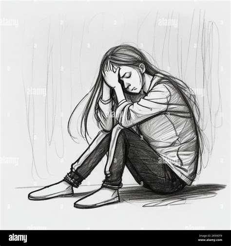 Sad Girl Crying Alone Drawing