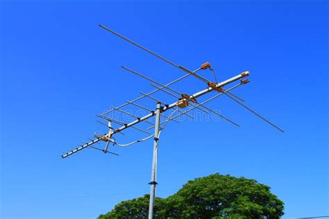 Analog Tv Antenna With Blue Sky Background. Stock Image - Image of ...