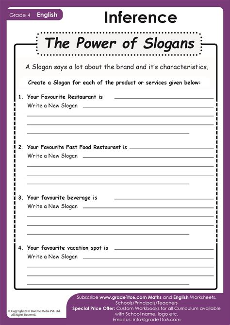 Inference from Slogans Worksheet | Grade1to6.com - Worksheets Library