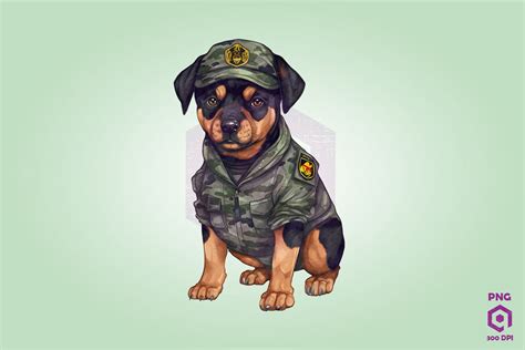 Rottweiler Wearing ARMY Uniform By ChippoaDesign | TheHungryJPEG