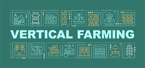 Premium Vector | Vertical farming text with various icons on dark green monochromatic background ...