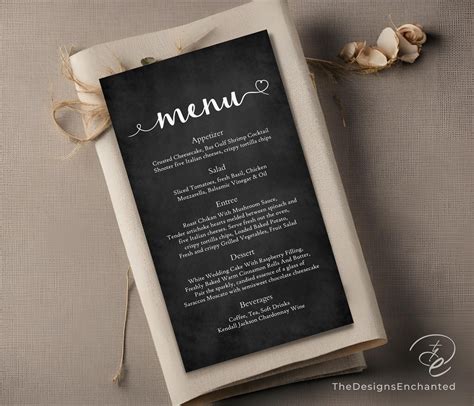 Chalkboard Wedding Menu Template DIY Menu Card Printable - Etsy