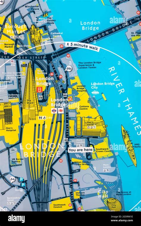 England, London, Southwark, Street Map showing London Bridge and London ...