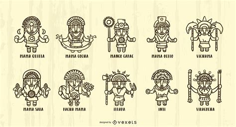 Inca Gods Stroke Illustration Pack Vector Download