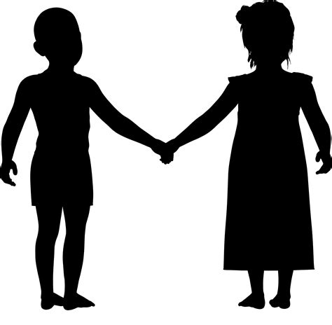 Clipart - Little Boy And Girl Holding Hands Silhouette