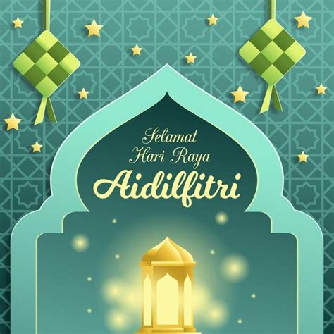 Premium Vector | Realistic hari raya aidilfitri with lantern and ketupat | Eid card designs ...