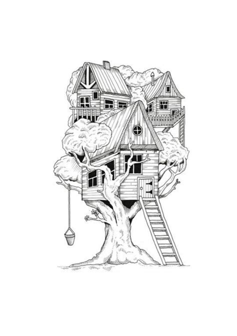 Tree House Coloring Page - Free Printable Coloring Pages for Kids