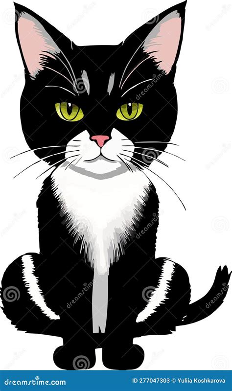 Graphic Drawing Black Cat with Green Eyes Stock Illustration ...