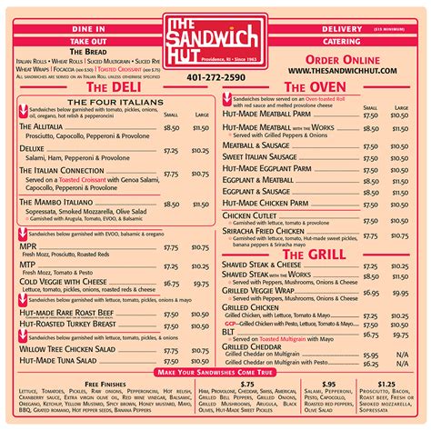 Daily Menu – The Sandwich Hut Since 1963