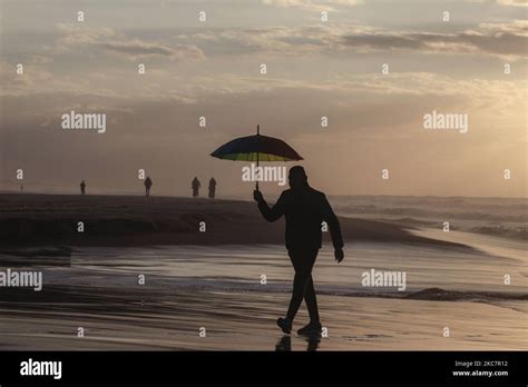 Palestinians enjoy on gaza beach during sunset, on January 18, 2021 ...