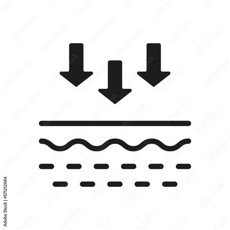 Skin Absorption Silhouette Icon. Penetration of UV Ray to Skin Glyph Pictogram. Arrow Down to ...