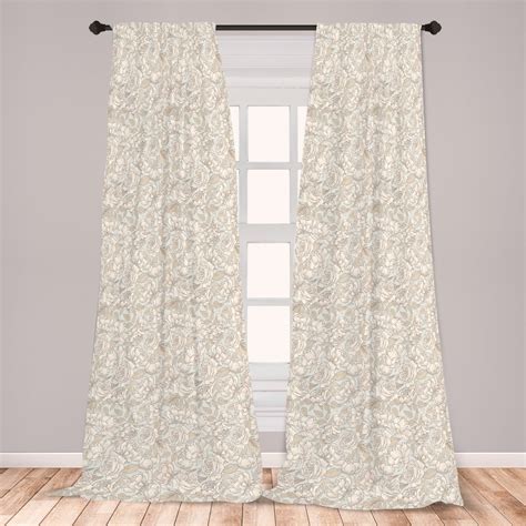 Beige Curtains 2 Panels Set, Floral Ornamental Pattern with Wedding Bouquet Blossoming Nature ...