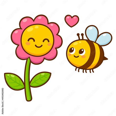 Cartoon bee and flower in love Stock Vector | Adobe Stock