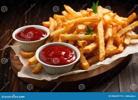 French Fries with Ketchup and Dipping Sauce Stock Illustration - Illustration of snack, fries ...