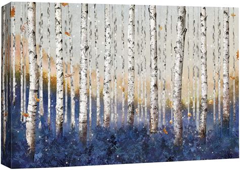 Canvas Wall Art White Birch Trees with Blue 48" x 32" Painting Canvas Art Print, by Wall26 ...