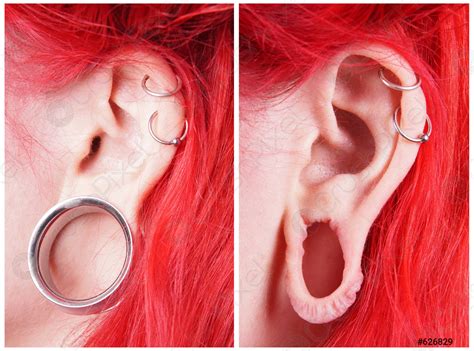 Stretched ear lobe piercing - stock photo 626829 | Crushpixel