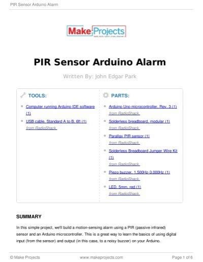 PIR Sensor Arduino Alarm