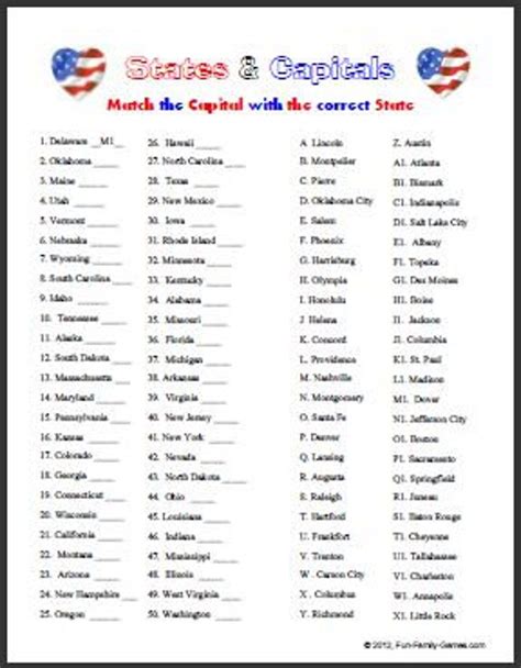 Quiz 50 States And Capitals