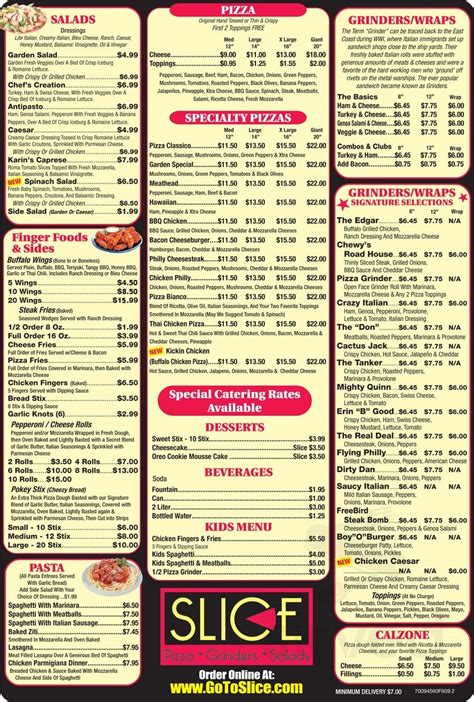 Slice Pizzeria & Wing House menu in Tampa, Florida, USA