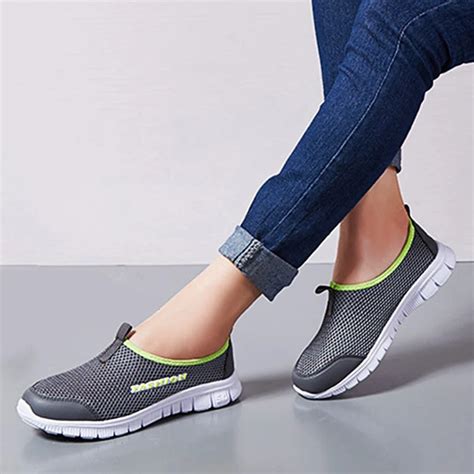 Summer Women's Shoes Ladies Breathable Mesh Slip on Convenient Comfortable Flats Shoes Woman ...