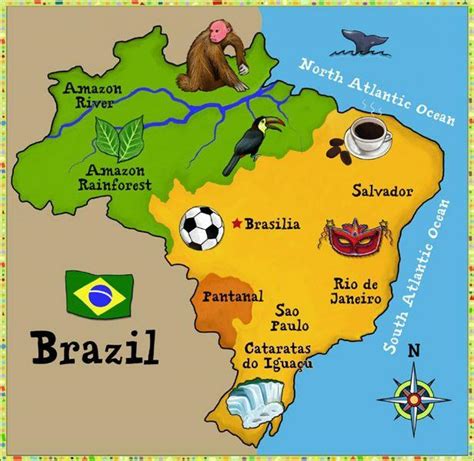 Brazil map for kids - Map of Brazil for kids (South America - Americas)