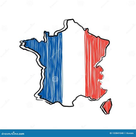 France Map and Flag in Sketch Hand Stock Vector - Illustration of background, isolated: 133841048