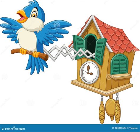 Cuckoo Clock with Blue Bird Chirping Stock Vector - Illustration of home, face: 123883604