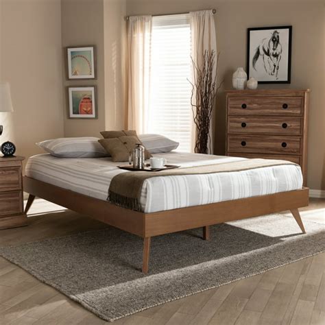 Baxton Studio Lissette Mid-Century Modern Walnut Brown Finished Wood Queen Size Platform Bed ...