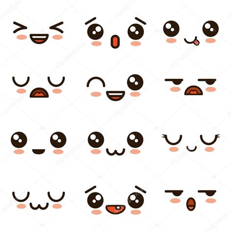 Rostros kawaii | historieta de emoji caras cute kawaii — Vector de ...