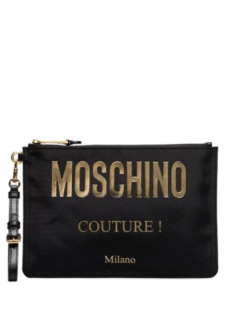 Moschino Logo Plaque Pouch Bag In Black | WHAT’S ON THE STAR?