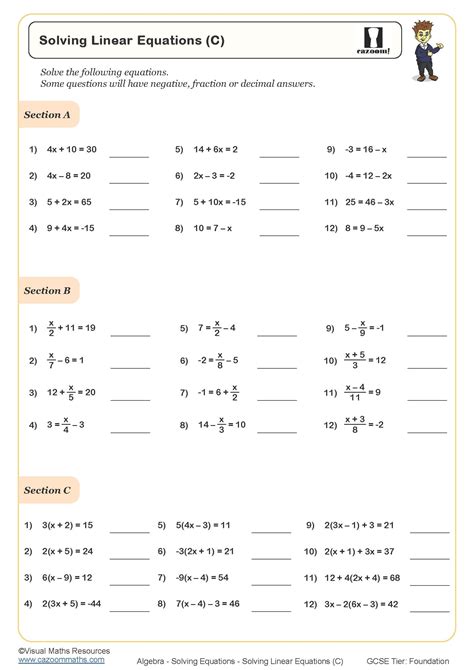 Solve Linear Equations Worksheet - Worksheets For Kindergarten