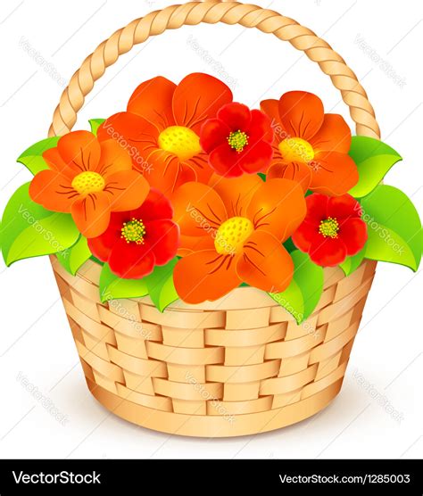 Basket with beautiful flowers Royalty Free Vector Image