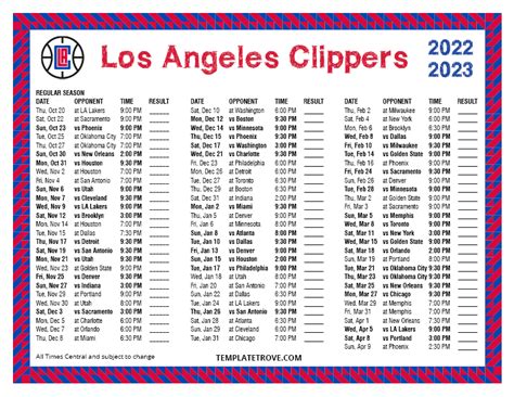 Printable 2022-2023 Los Angeles Clippers Schedule