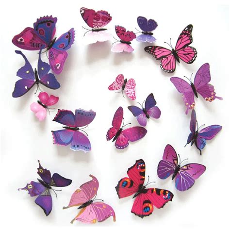 12Pcs/lot DIY 3D Butterflies Wall Stickers Magnet PVC Butterflies Wallpaper Stickers for Kids ...