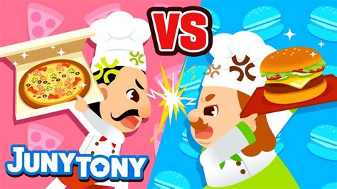 Pizza vs. Hamburger | VS Songs for Kids | Food Songs | Preschool Songs | JunyTony - 1000COOKER