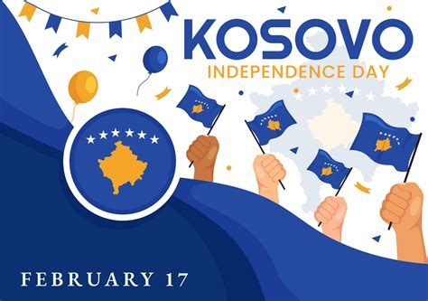 Kosovo Independence Day Vector Illustration on February 17 with Waving Flag in Happy Republic ...